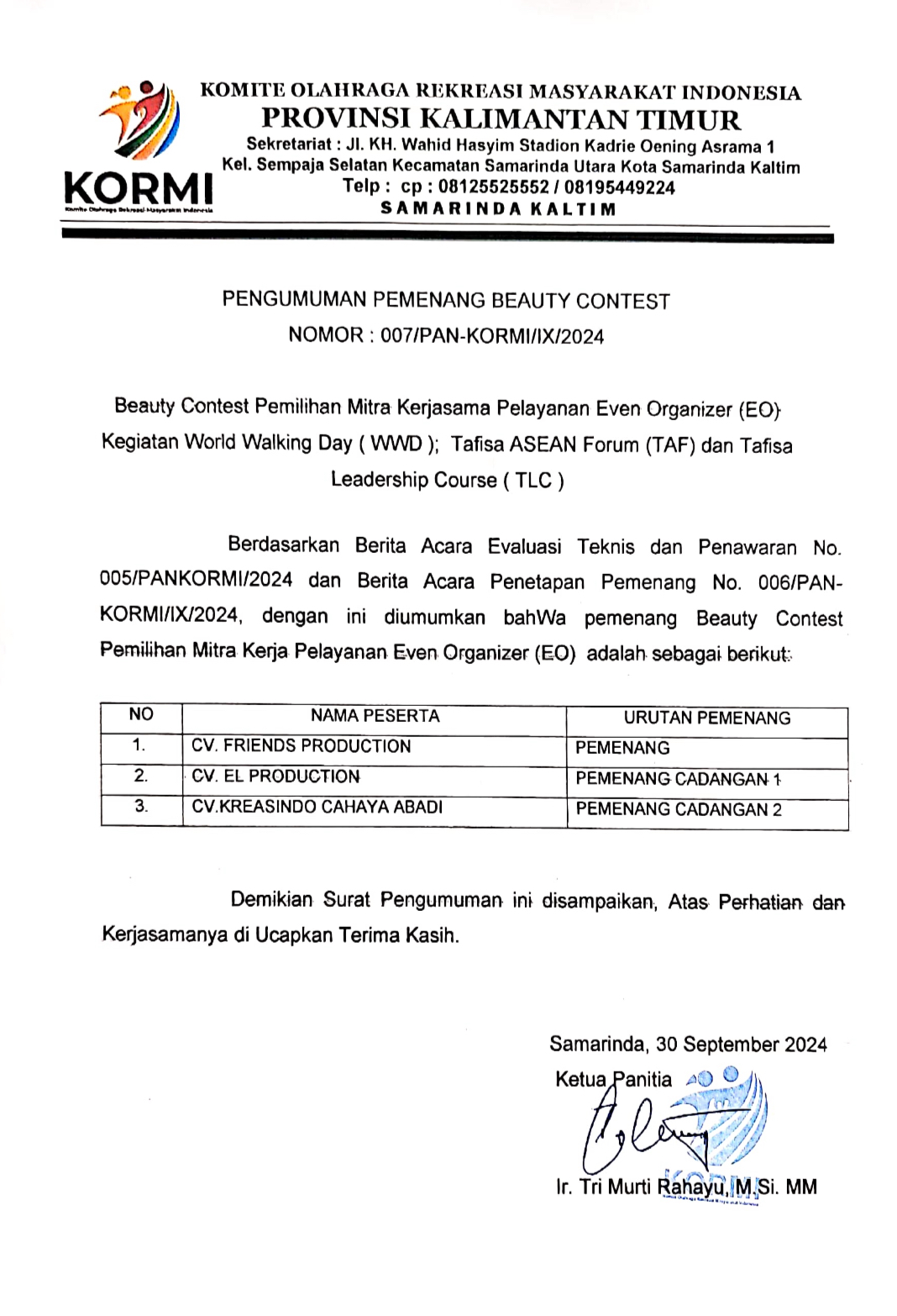 Foto Pengumuman Pemenang Beauty Contest